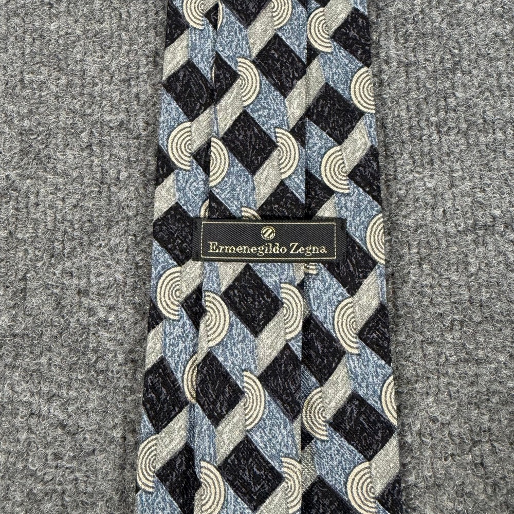 Ermenegildo Zegna Wilkes Bashford Silk Tie Black Geometric Made in Italy #4935